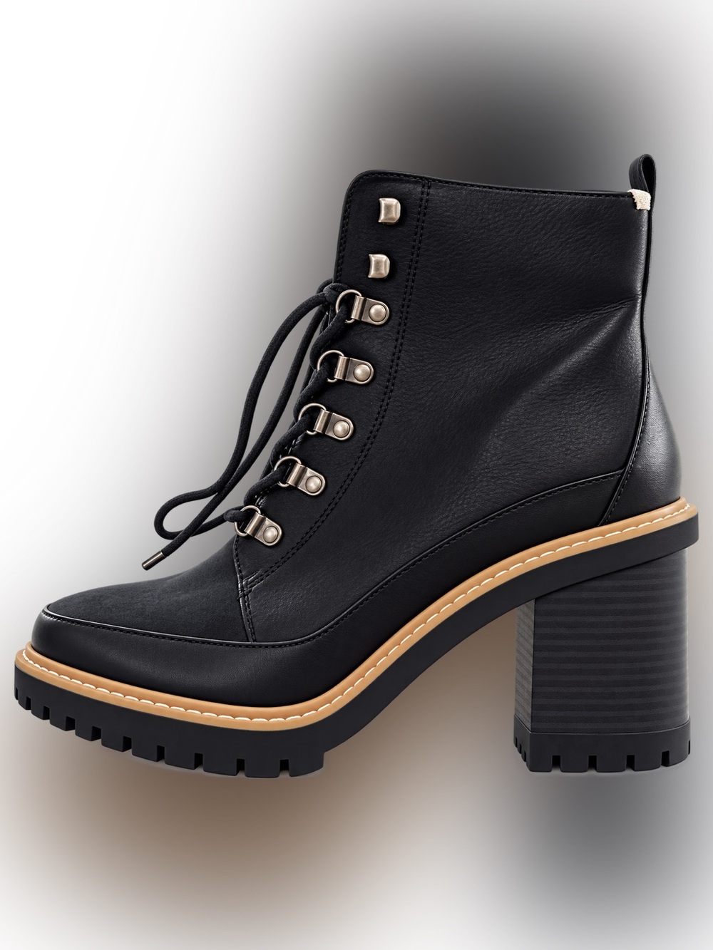 Women's 10 Black Combat Boots Lace Up Chunky Block Heel Lug Sole Moto Ankle NWT - Picture 2 of 16